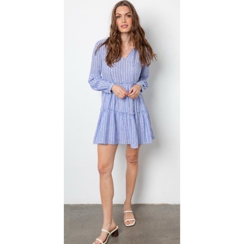 Women’s Rails Everly Mini Dress in Ludlow Stripe Blue White Linen, Size S